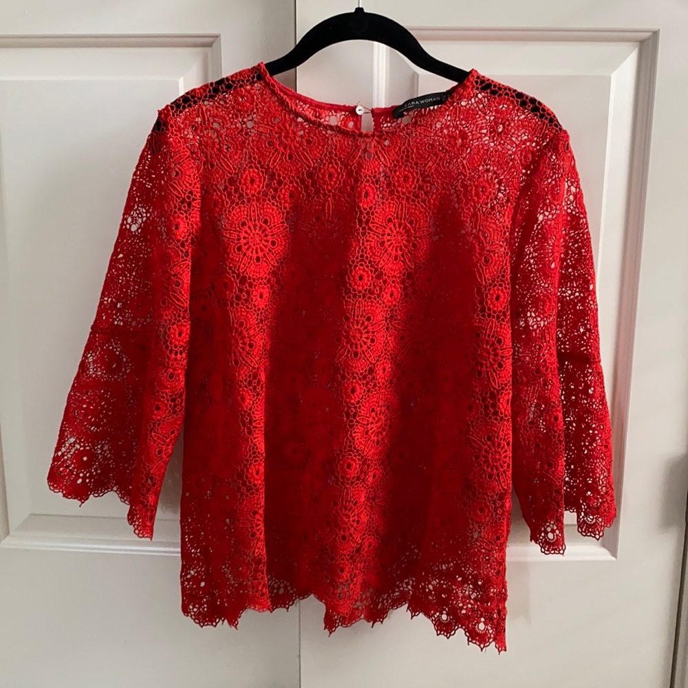 Red Crochet Lace Top